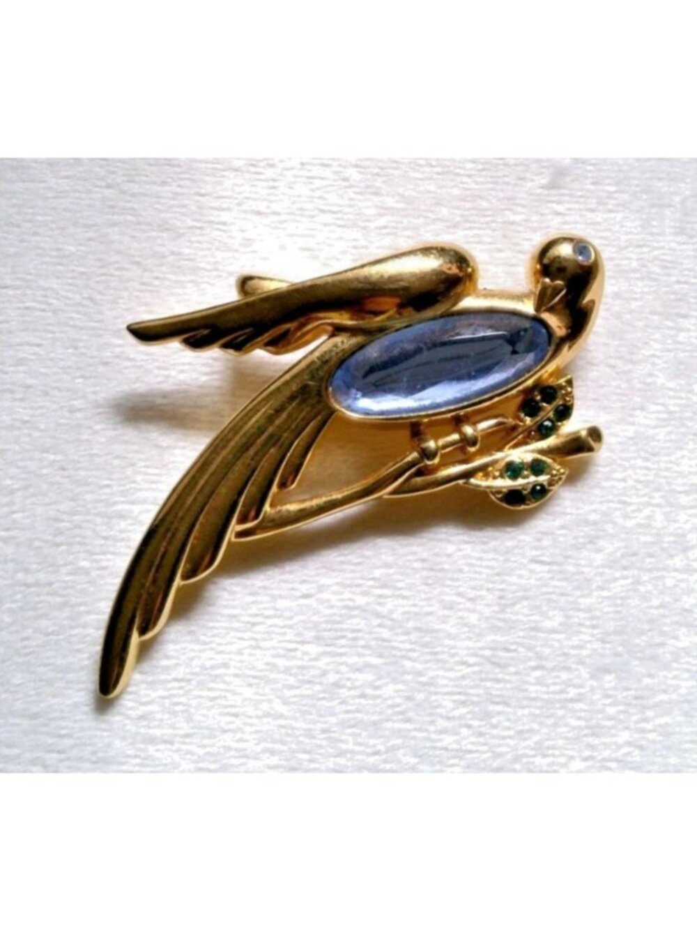 Vintage Monet Bird Brooch Gold Tone With Blue Accents Signed Monet 2.25"